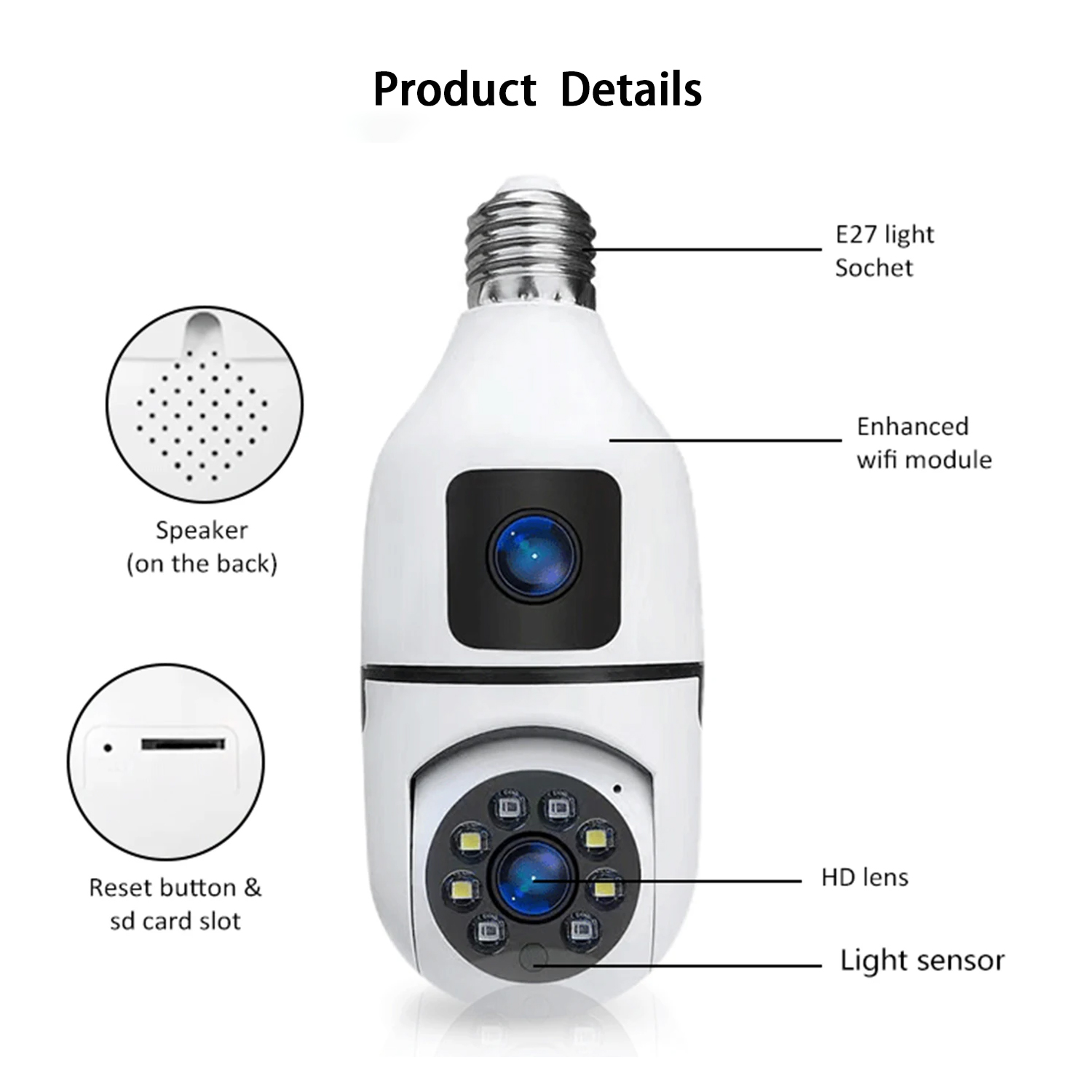 V380 Full Color Night Vision 4MP CCTV Dual Lens 1080P WiFi Light Bulb PTZ Camera with Two Way Audio Security Camera